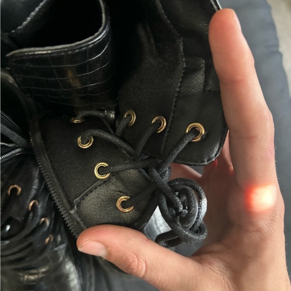 Nordstrom Rack Size 6 Black Croco Brand New Zip Up Women’s Heeled Runner Boots - Picture 5 of 16